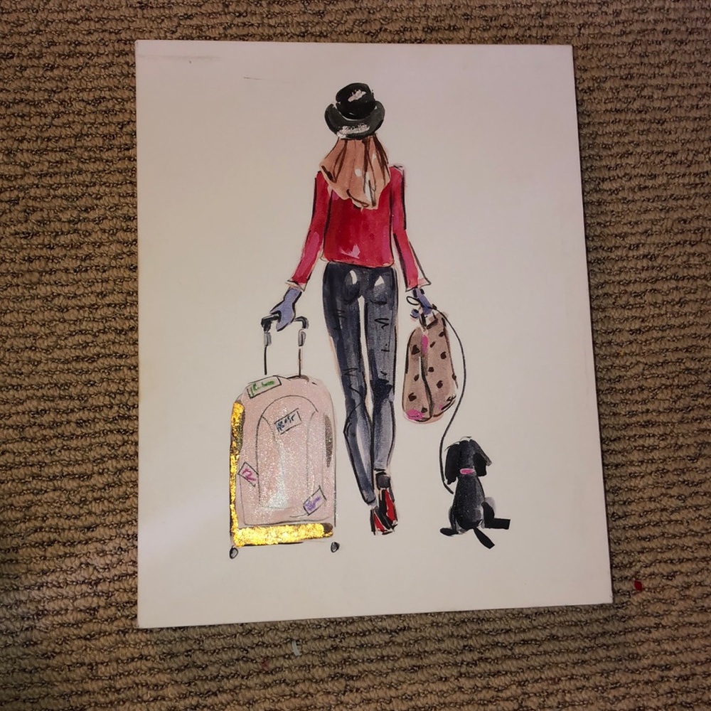 Cute women walking dog canvas